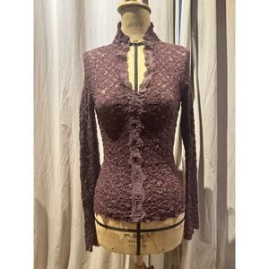 Ann Ferriday VTG Crossdye Pucker Lace Top S/M